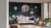 Shinny Stars Night Hot Air Balloons Wallpaper Murals - Giffywalls