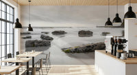 Soft waves and rocks define Shoreline Hues wall mural scene