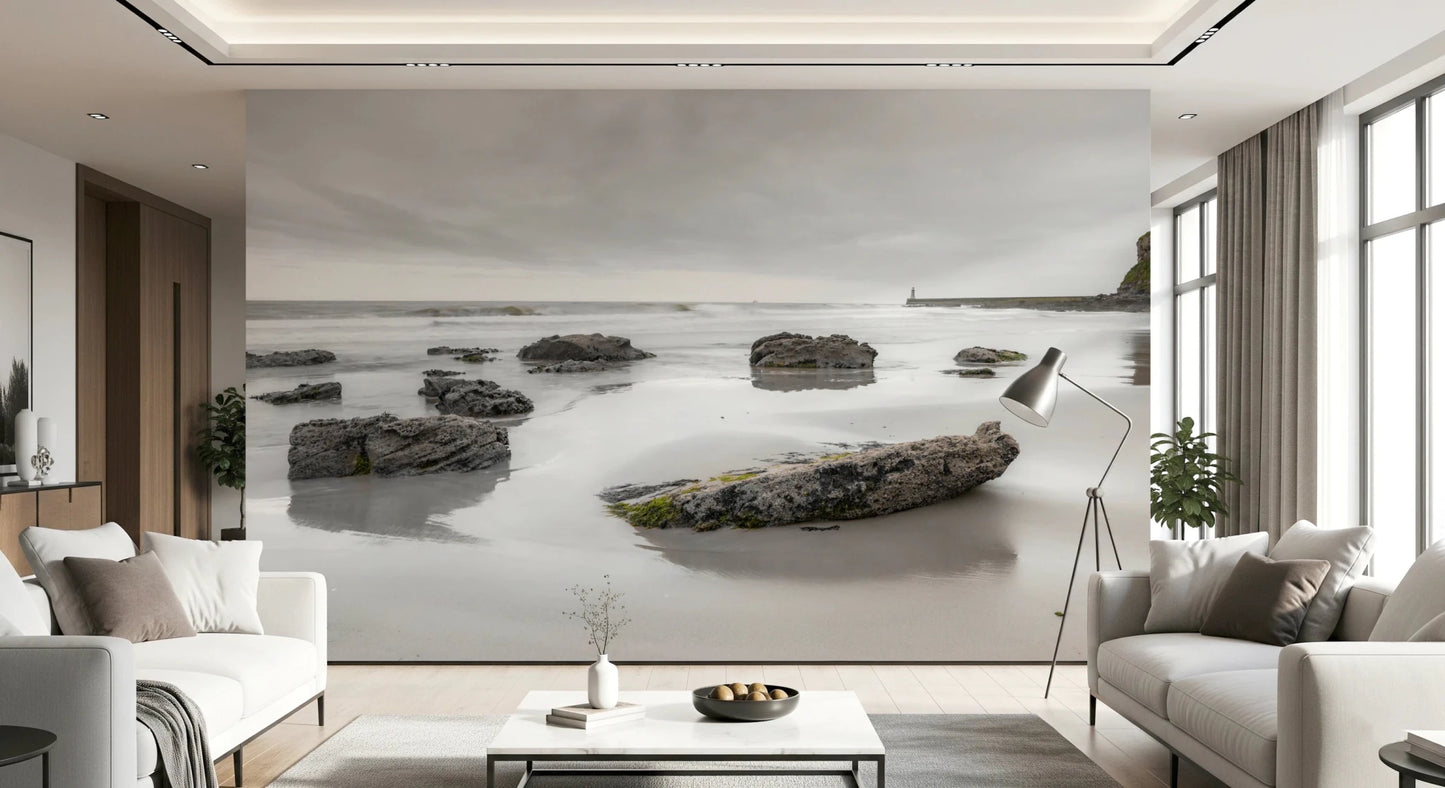 Calm sea and sand shown in Shoreline Hues wall mural
