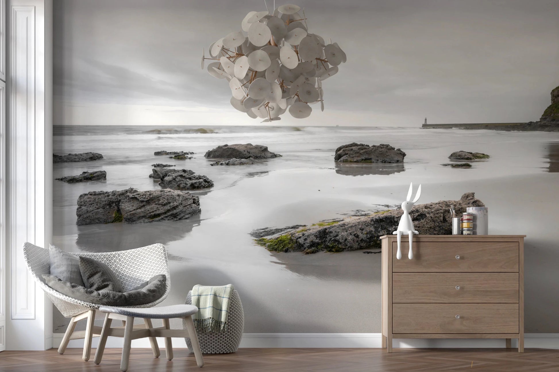 Minimal beach texture seen in Shoreline Hues wall mural