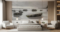 Subtle coastal tones in Shoreline Hues wall mural setting
