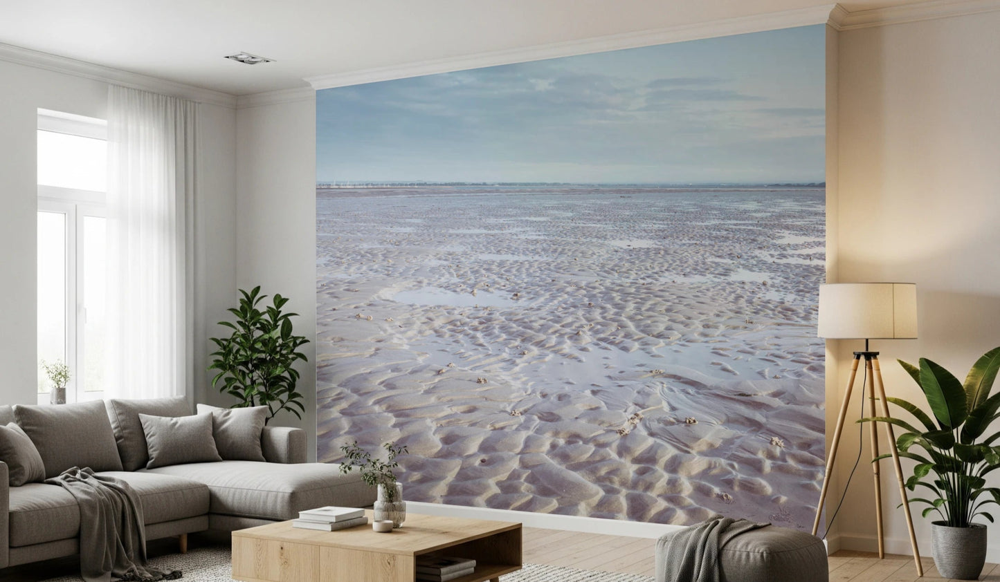 Minimal coastal beach mural in neutral sand colours, GD8200