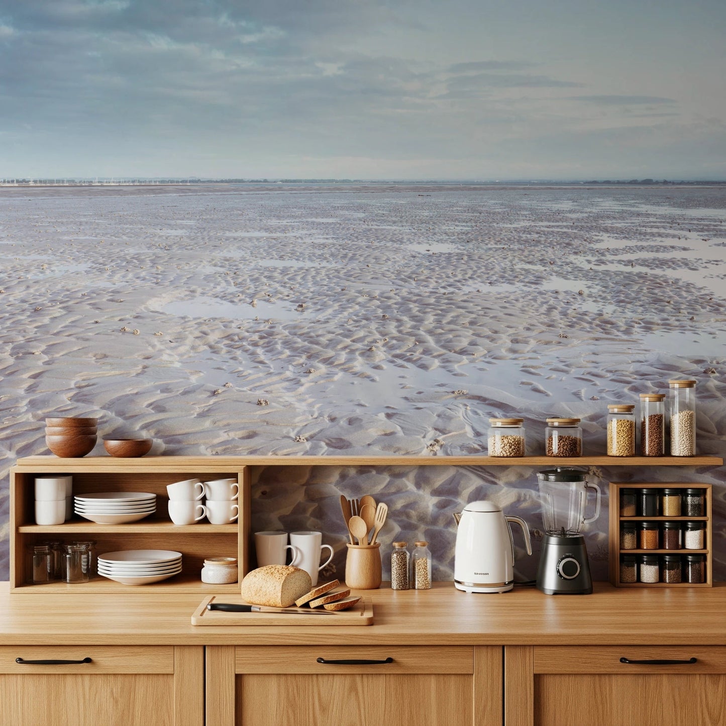 Subtle shoreline mural for bedroom accent wall, GD8200