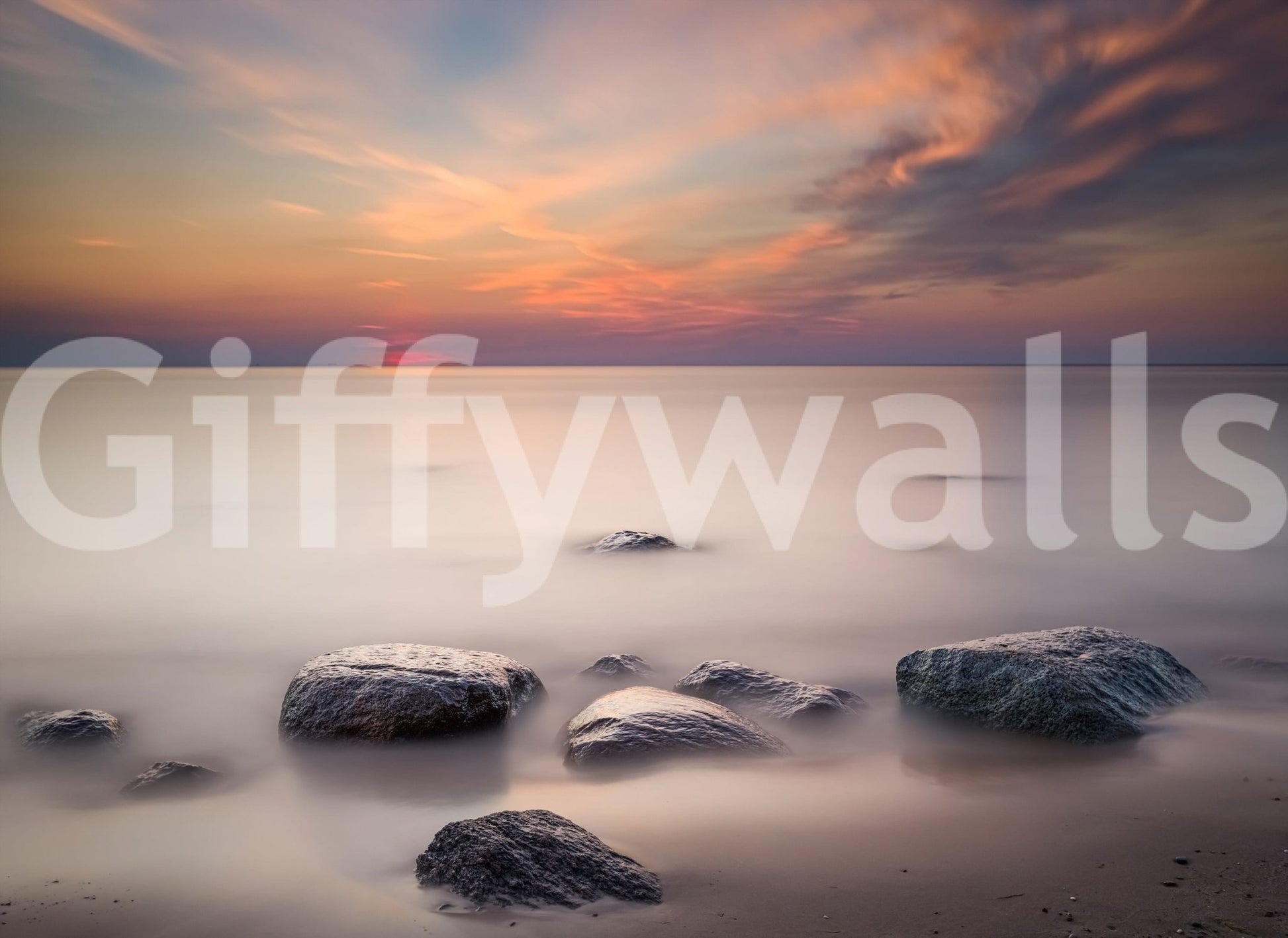 A tranquil abstract mural on the wallpaper.