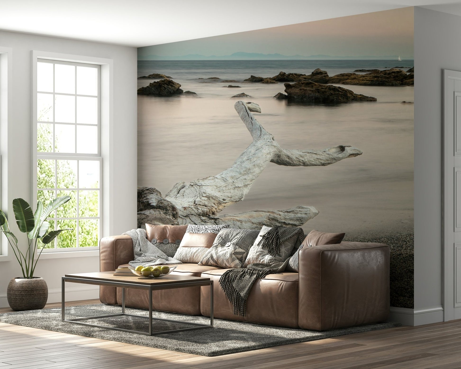 An artistic nature seascape mural for home decor.