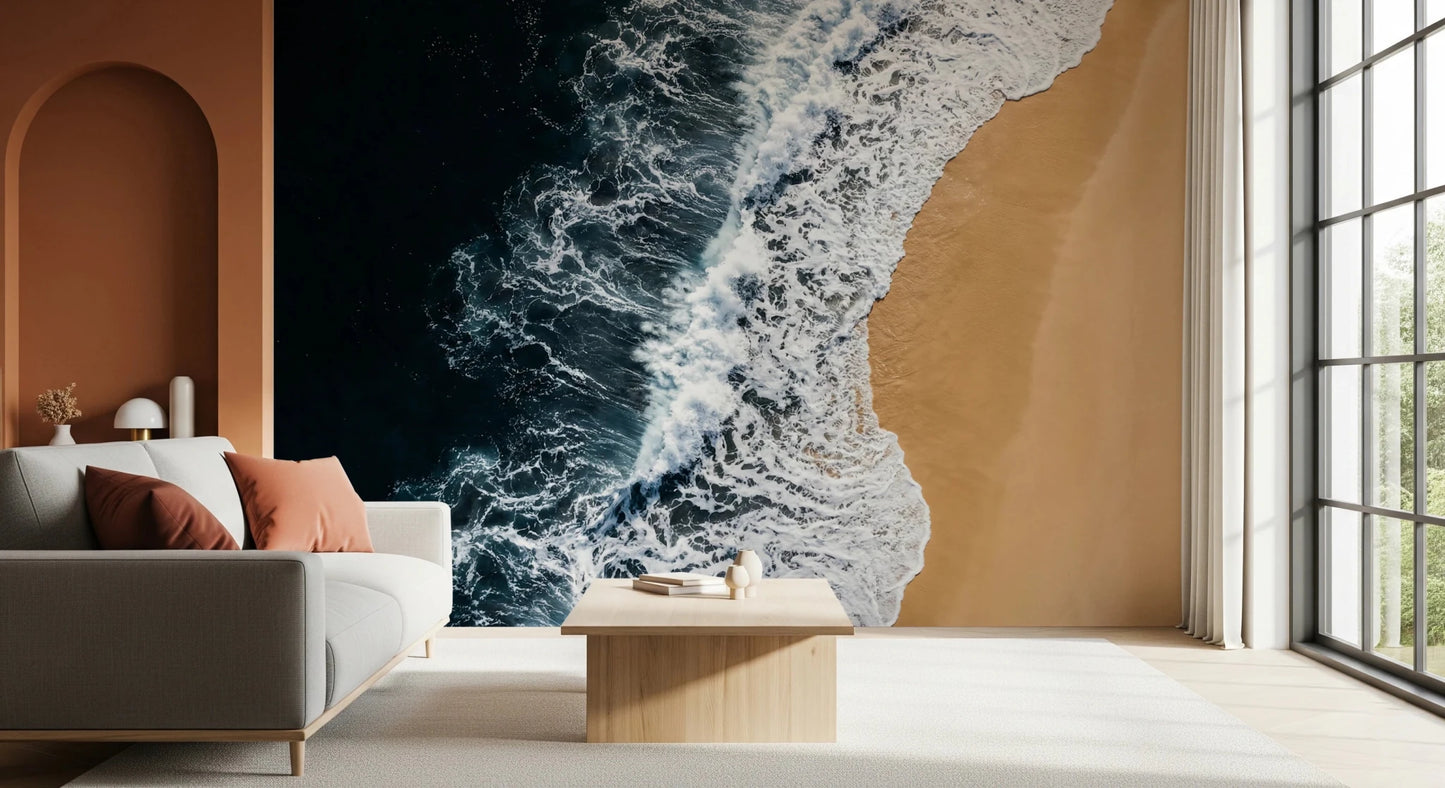 Arched sitting corner enriched by Shoreline Wall Mural and deep sea texture