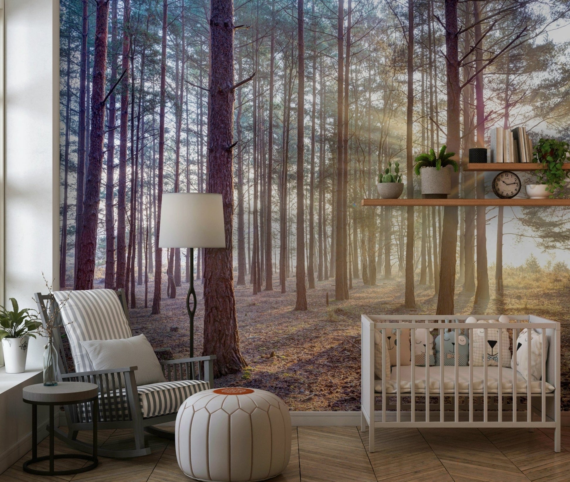 Shadowy tree silhouettes wallpaper for a peaceful study wall mural.