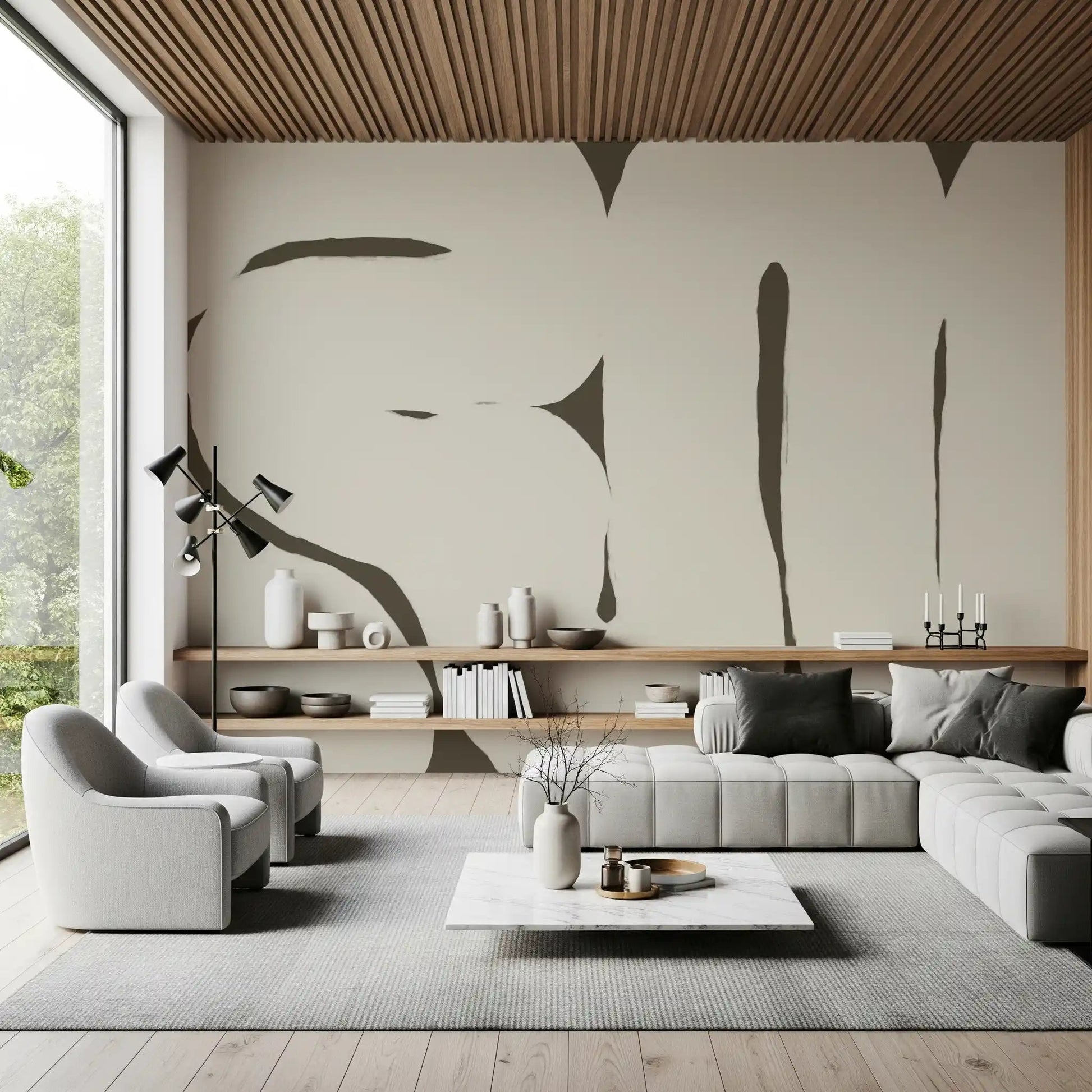 Living room Silenced Current wall mural neutral abstract flow