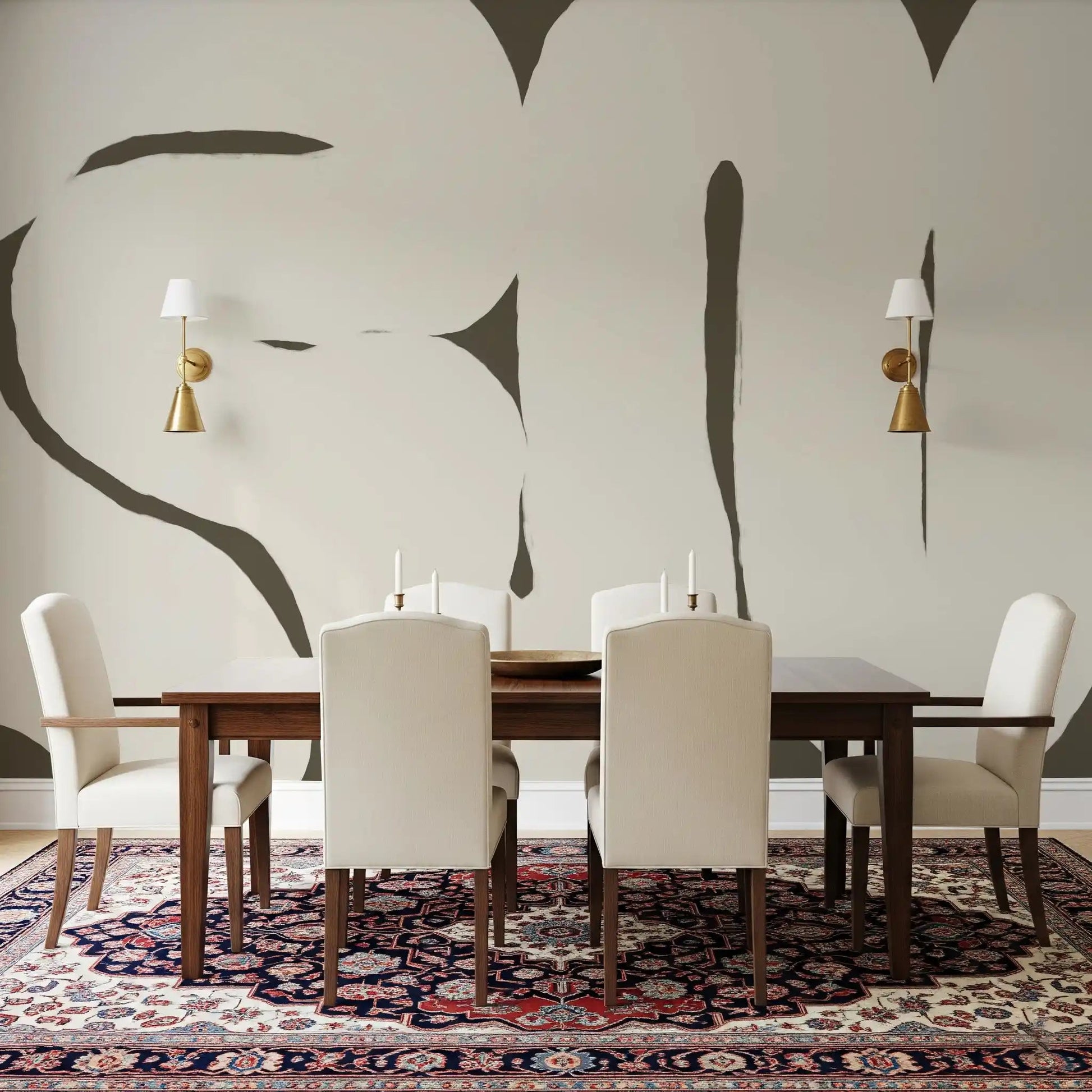 Dining room wall Silenced Current mural modern neutral design