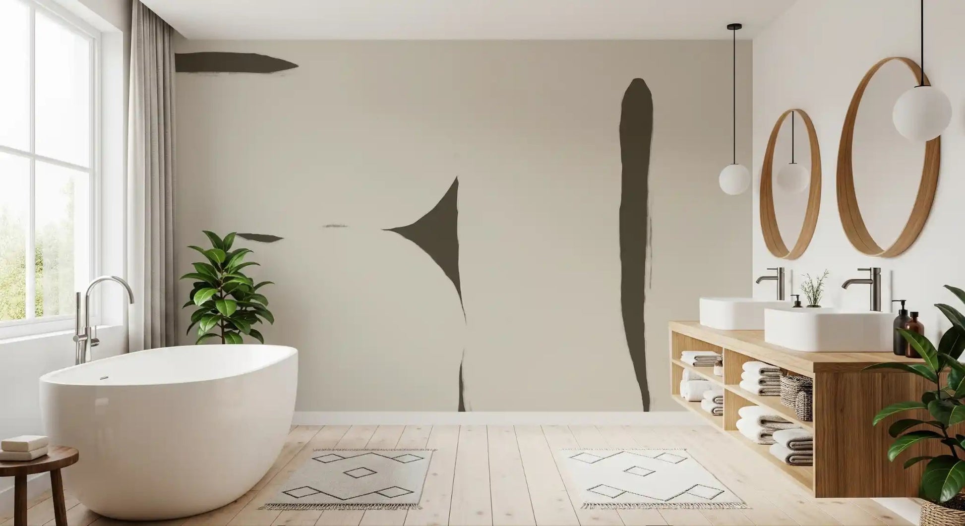Silenced Current wall mural with layered neutral tones