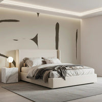 Bedroom styled Silenced Current mural soft beige pattern