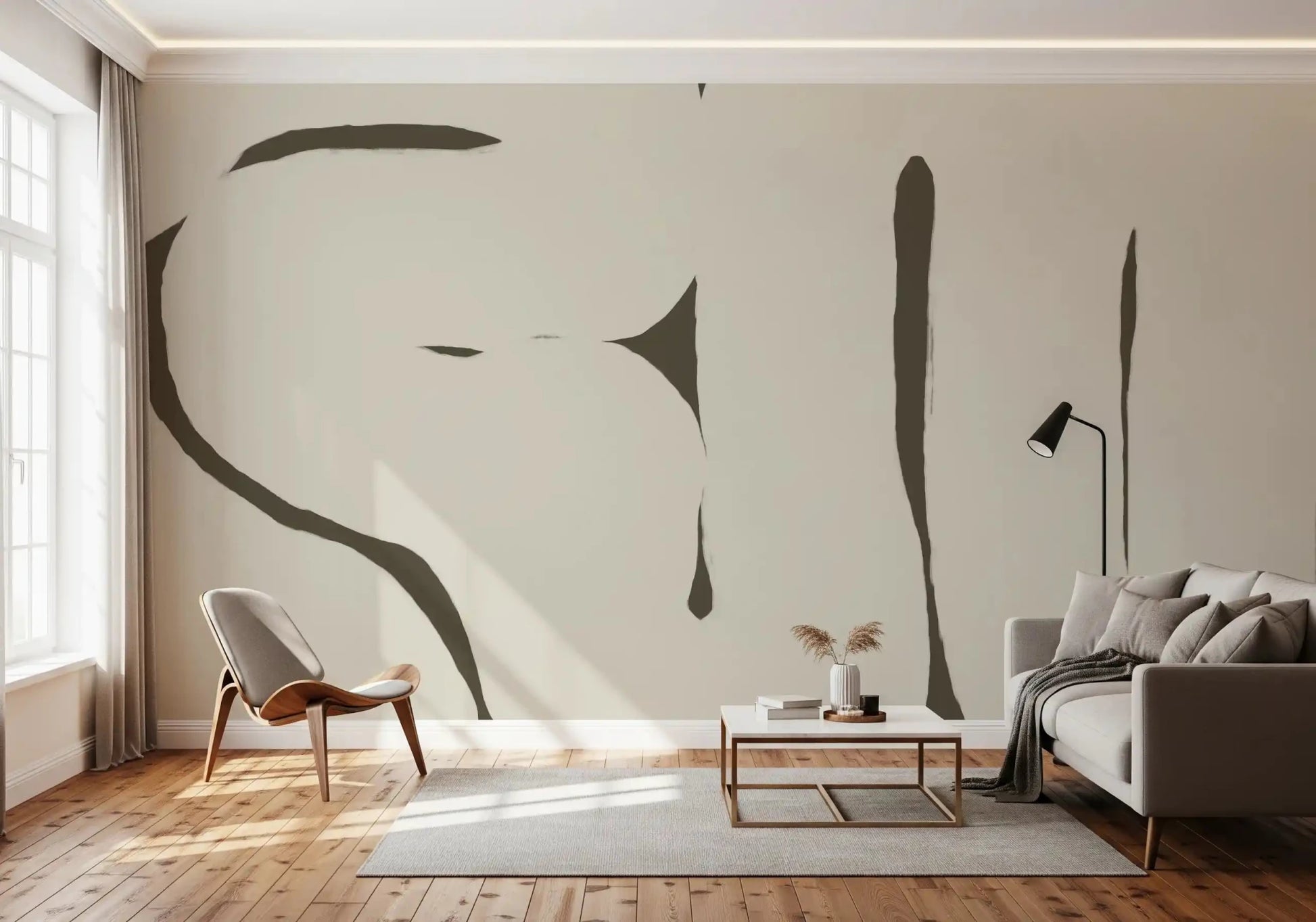 Modern neutral wall mural Silenced Current curved forms
