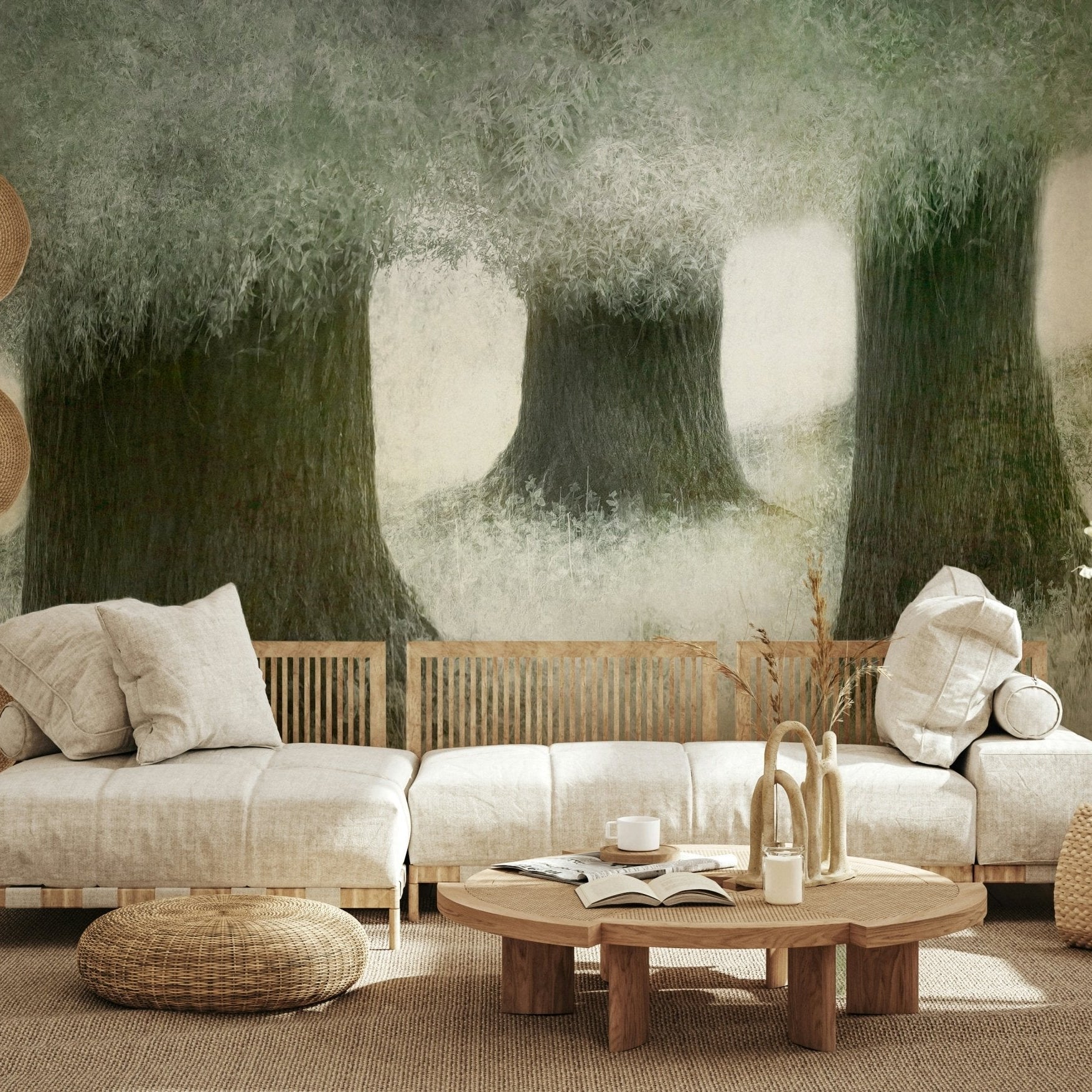 A beautiful wide-angle wall mural of a serene wood., GD5628