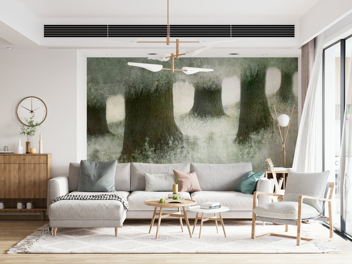 A graceful subtle leaf wall mural in cool, natural tones., GD5628