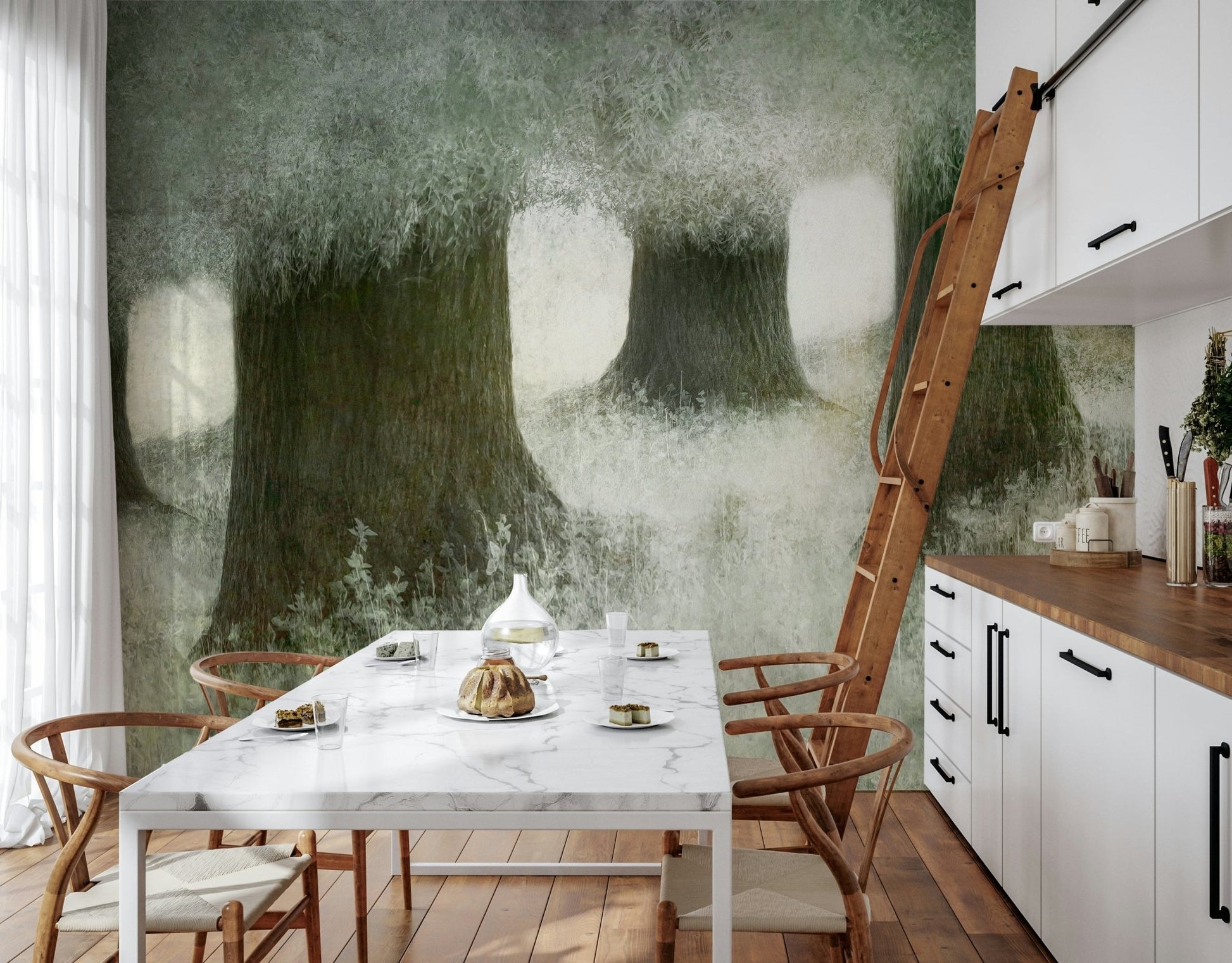 An artistic soft focus tree mural on scenic wallpaper., GD5628