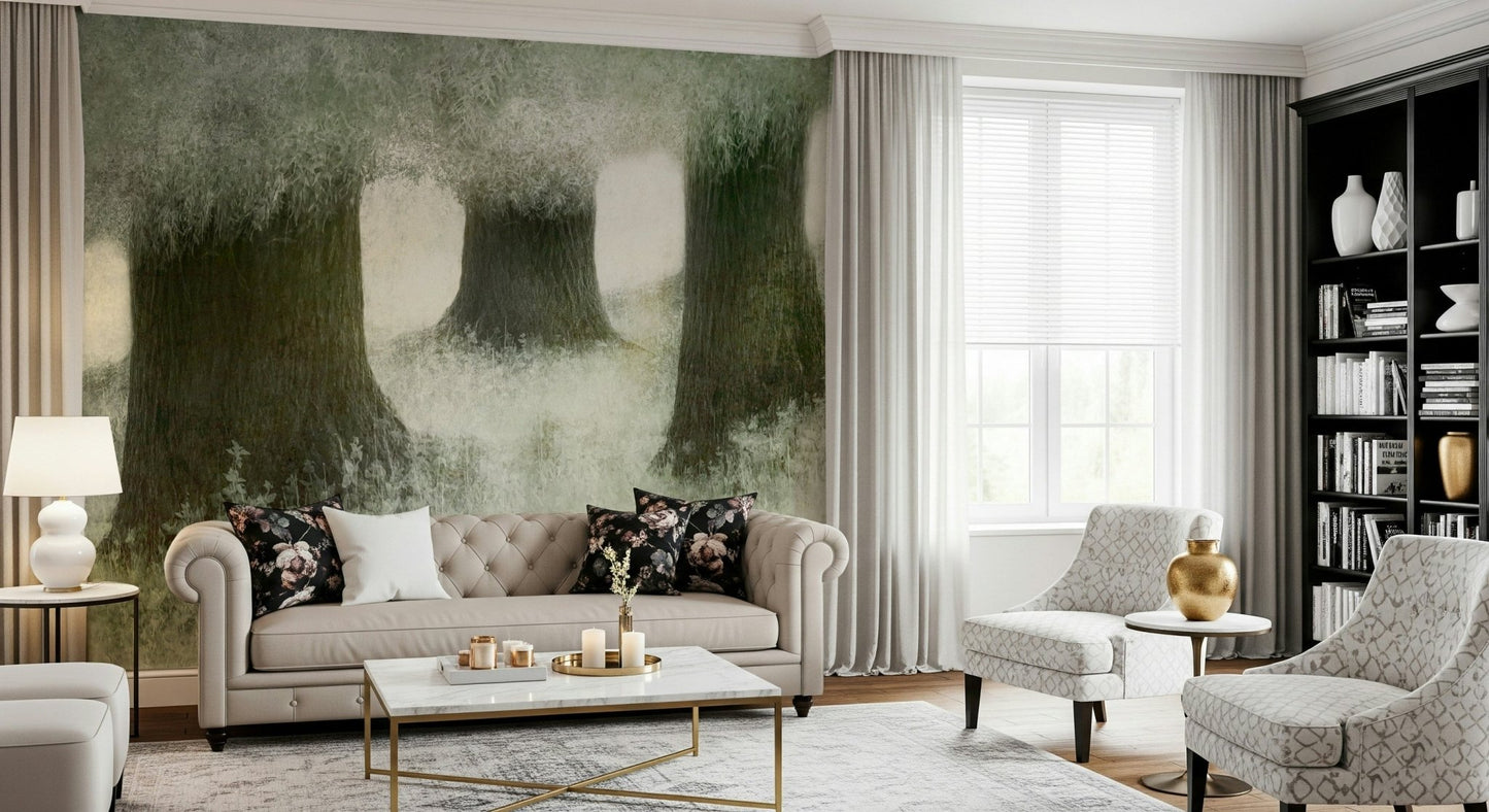 A tranquil abstract woods wall mural for contemplative decor., GD5628