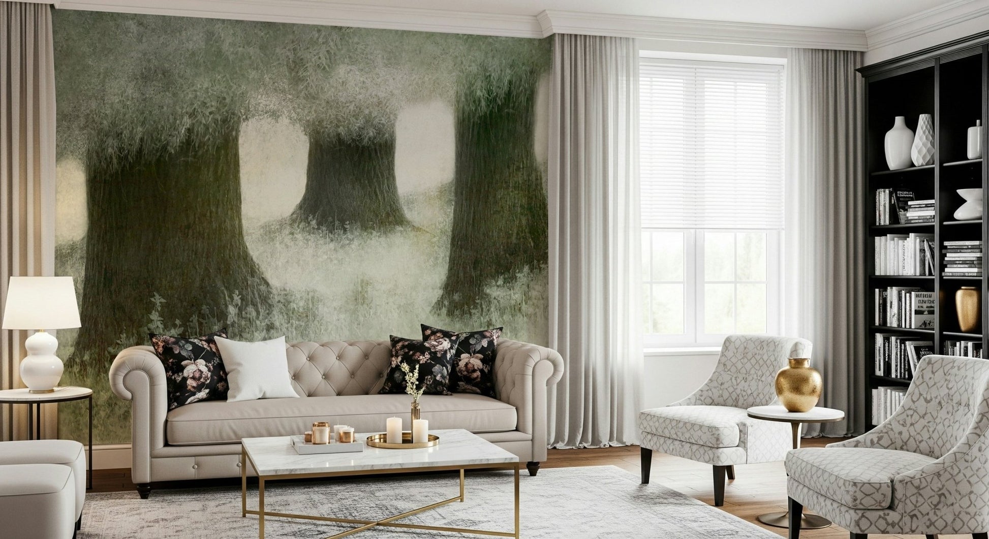 A tranquil abstract woods wall mural for contemplative decor., GD5628
