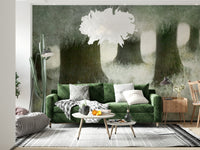 A calming serene forest wallpaper mural that defines a space., GD5628