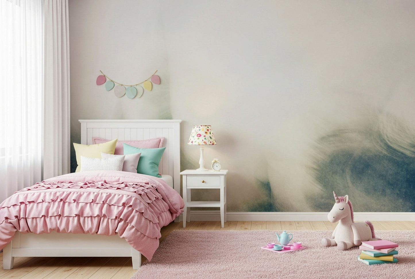 A contemplative gentle design wallpaper mural for a feature wall.