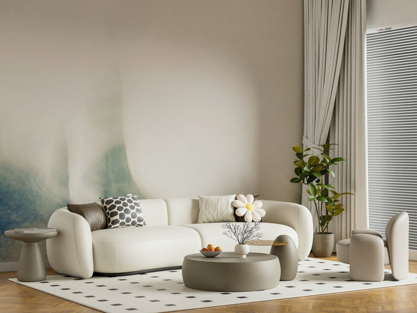 A beautiful subtle abstract wallpaper mural with a hazy, indistinct texture.