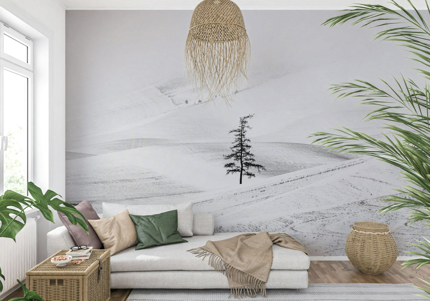 A serene abstract landscape wall mural for contemplative decor.
