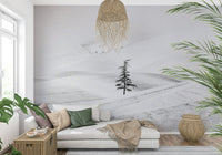 A serene abstract landscape wall mural for contemplative decor.
