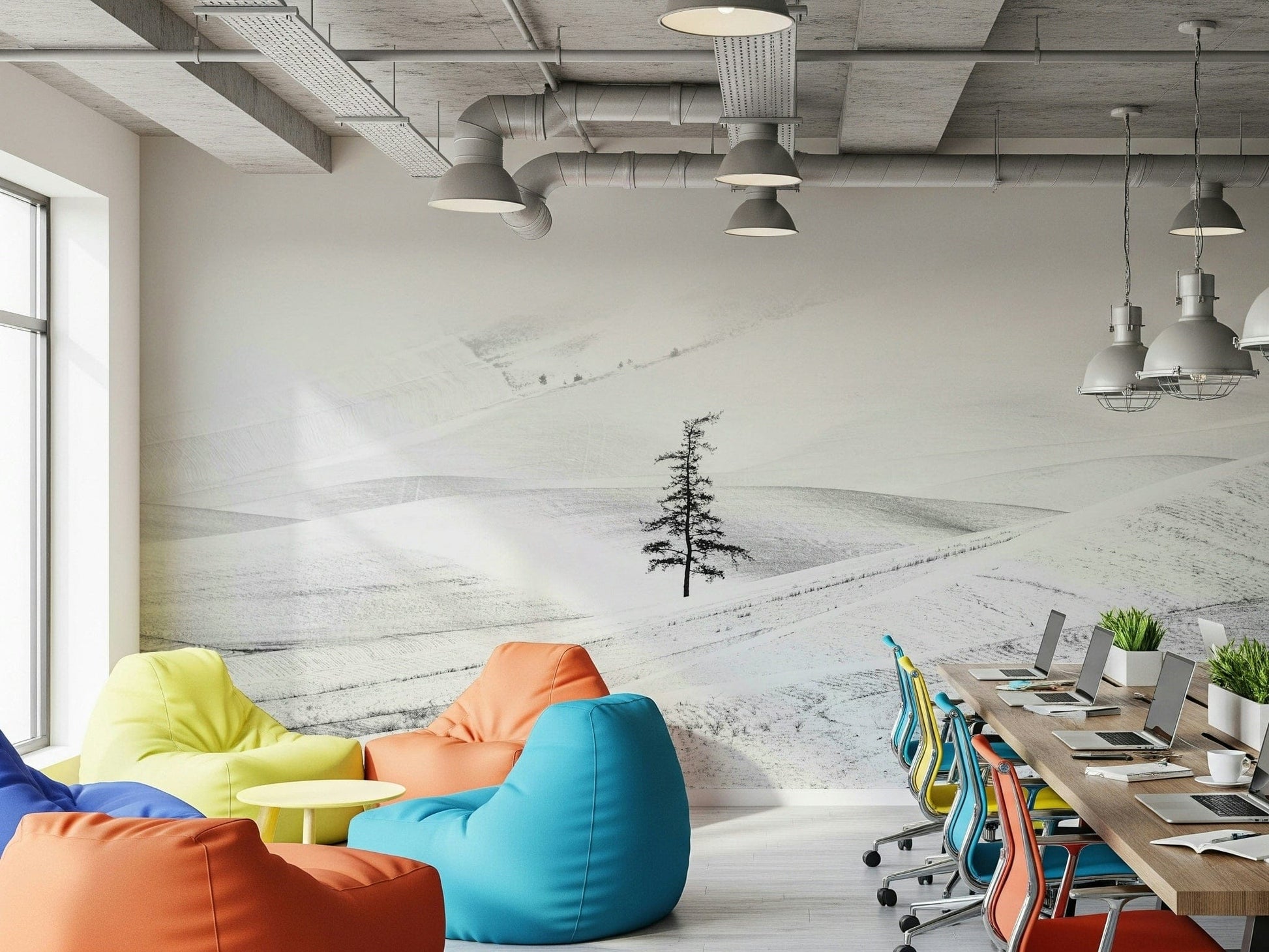 A calming serene view wallpaper mural that defines a space.