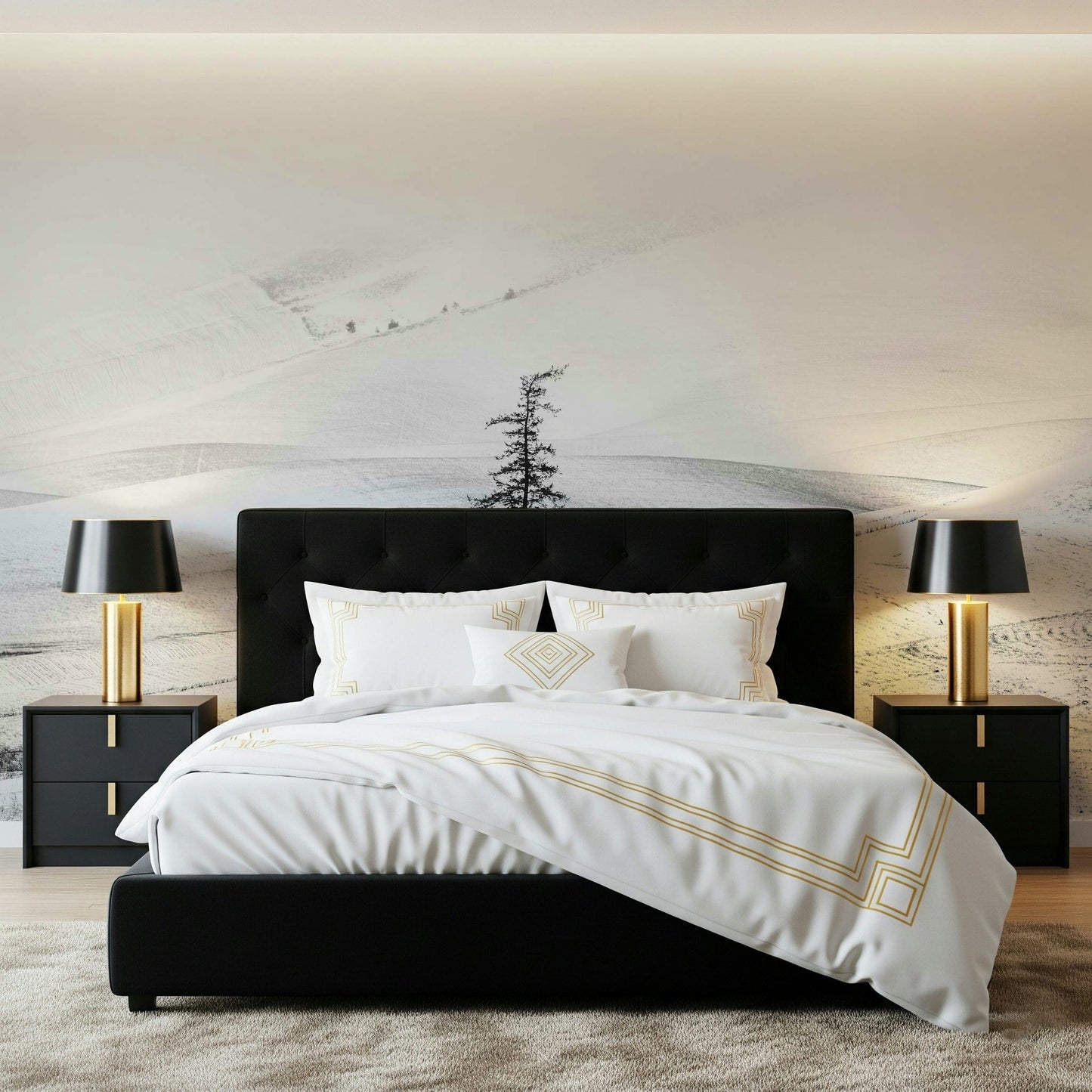A graceful subtle pattern wall mural in cool, neutral tones.