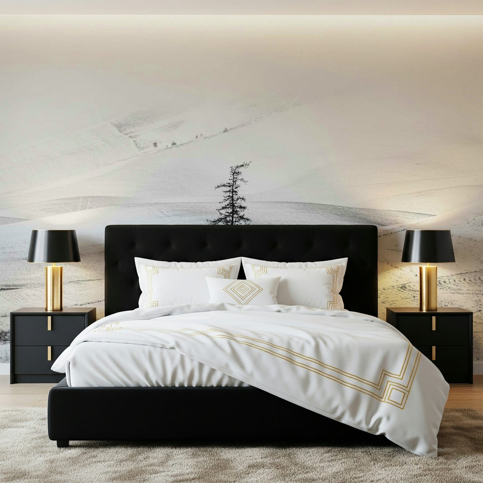 A graceful subtle pattern wall mural in cool, neutral tones.
