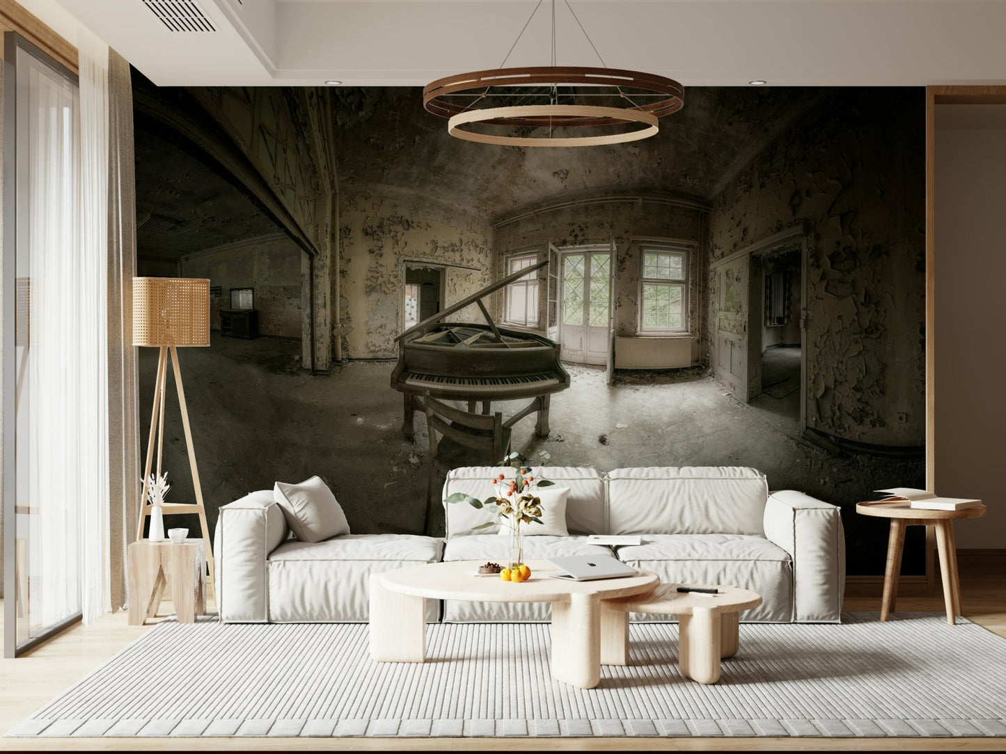 An artistic minimalist form mural for home decor.