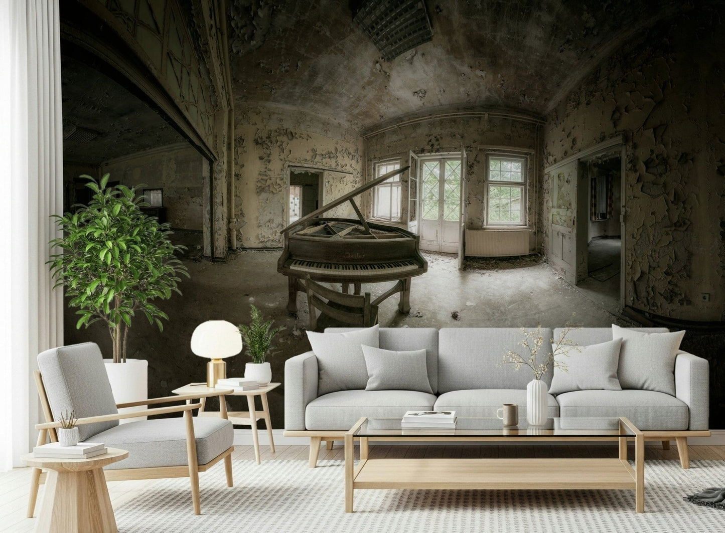 A contemplative gentle design wallpaper mural for a feature wall.