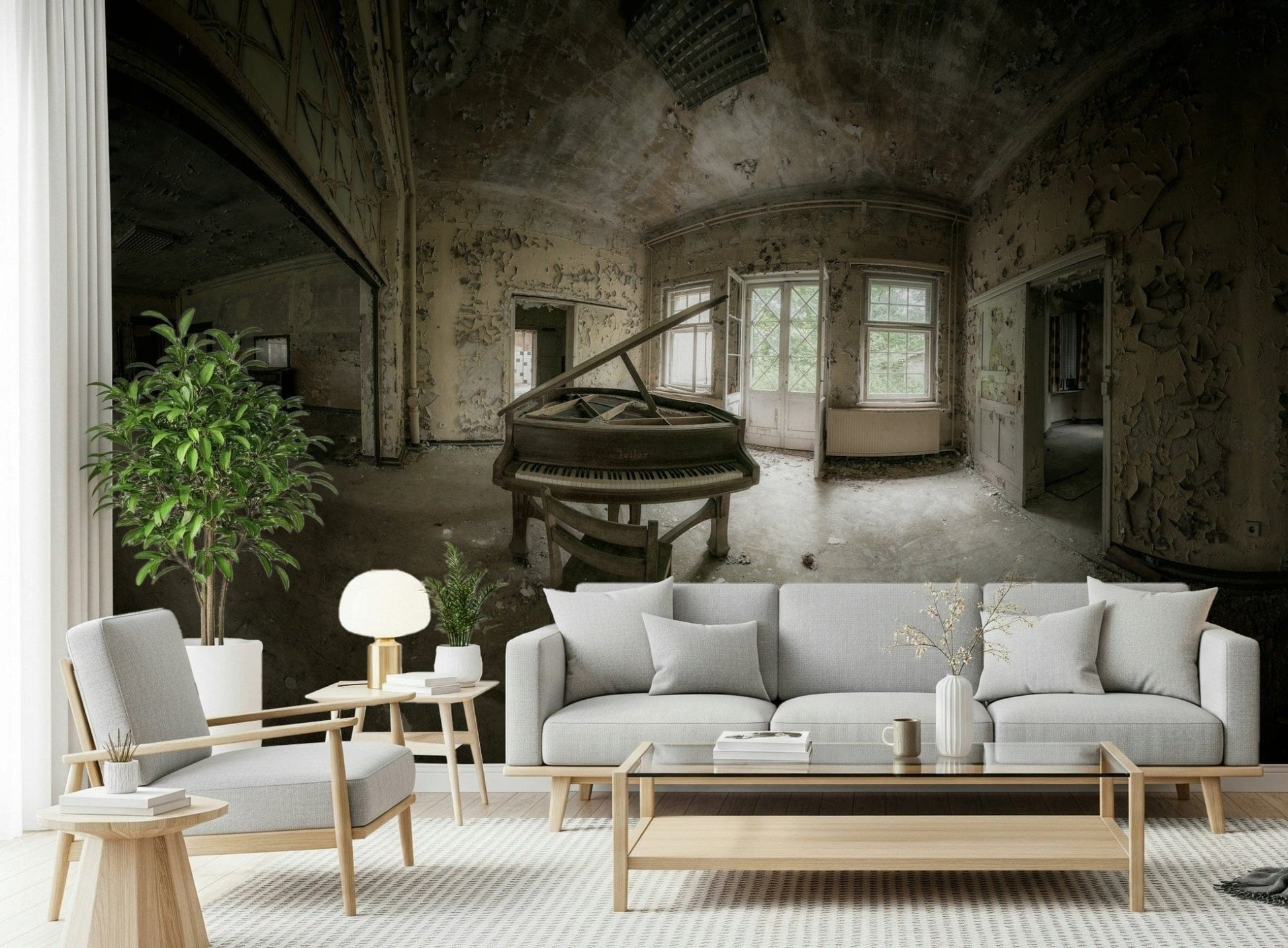 A contemplative gentle design wallpaper mural for a feature wall.