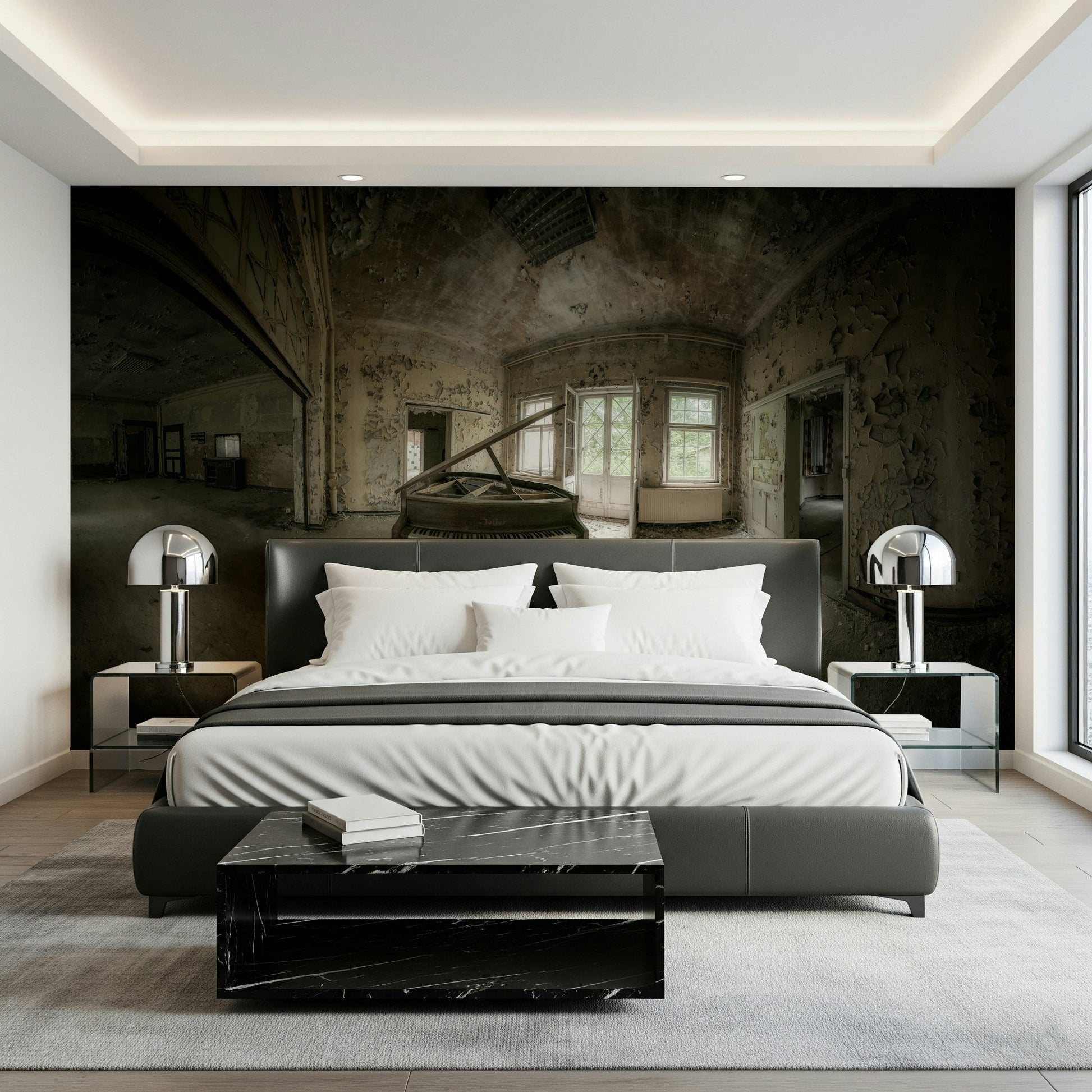 A beautiful abstract piano key wallpaper mural with a subtle, flowing pattern.