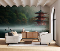 Living room with Silent Sanctuary Wall Mural and a calm waterside backdrop, GD8880