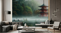Living room with Silent Sanctuary Wall Mural and a low media console, GD8880