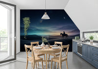 Dining rooms become atmospheric with this cosmic desert sky wall mural in place.GD9590