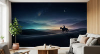Stillness fills a calm living room thanks to this lone rider cosmic wall mural.GD9590