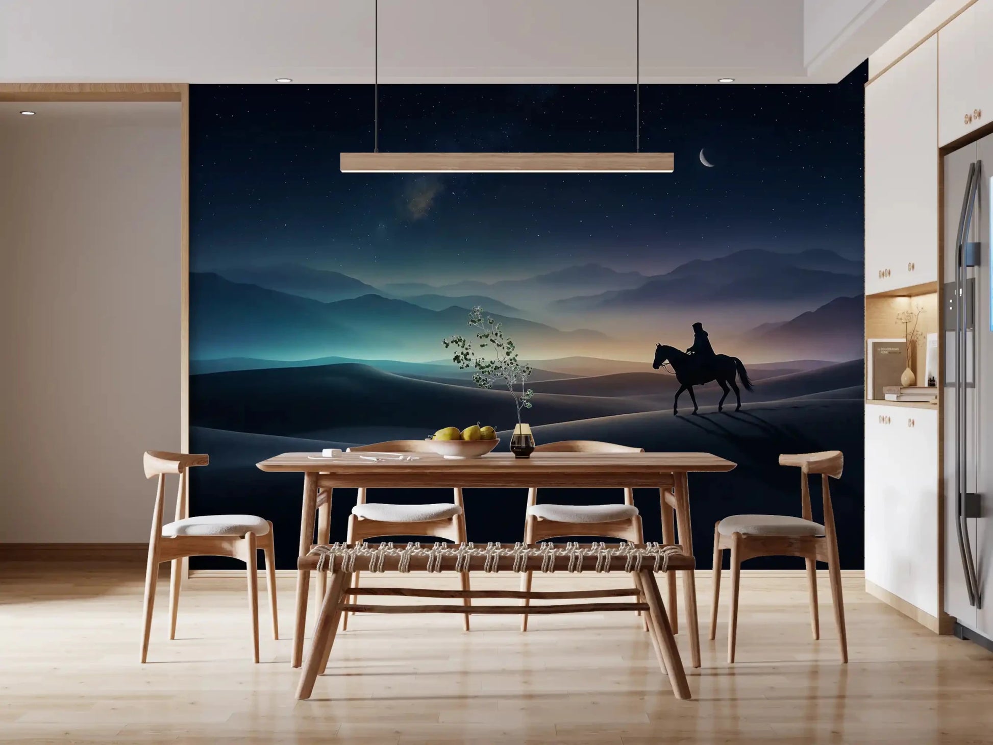 Milky Way light arcs faintly over high dunes in this cosmic desert wall mural.GD9590
