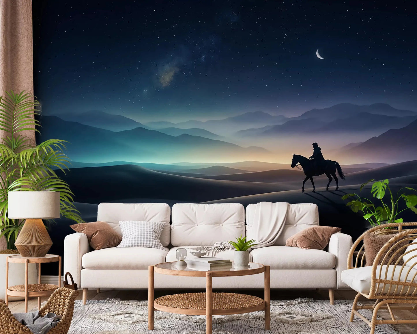 Lounge corners gather quiet drama from this silent sands cosmic light wall mural.GD9590