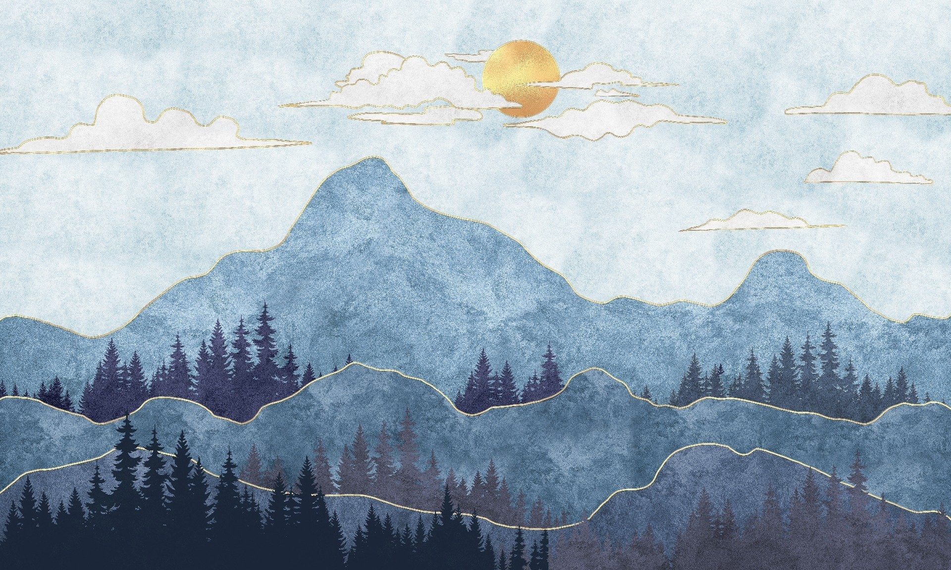 Watercolor Blue Mountain Wallpaper Murals