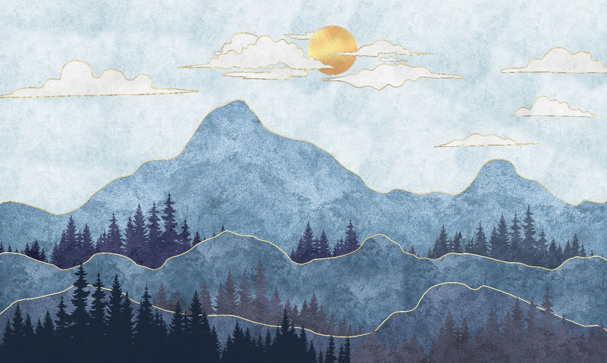 Watercolor Blue Mountain Wallpaper Murals in your room — zoomed