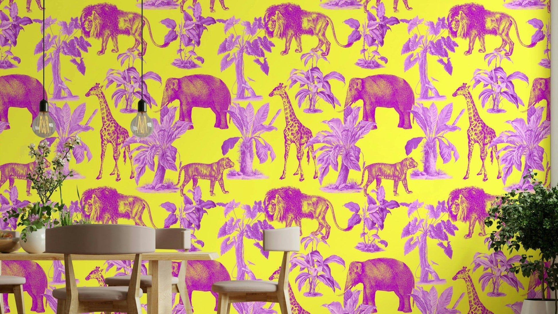 Accent wall covered with Silva Wallpaper’s leafy design

