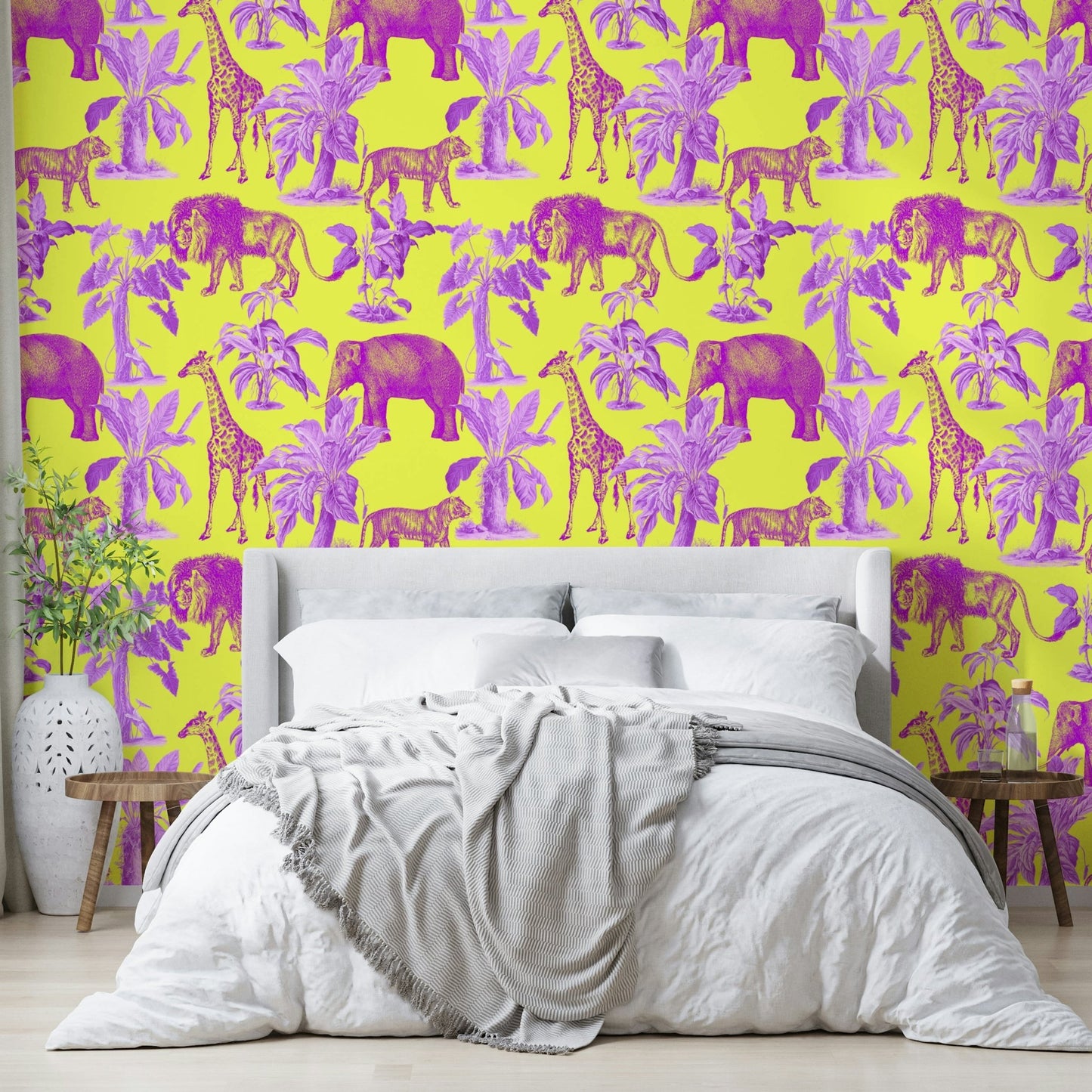 Silva Wallpaper in a cozy, nature-themed bedroom

