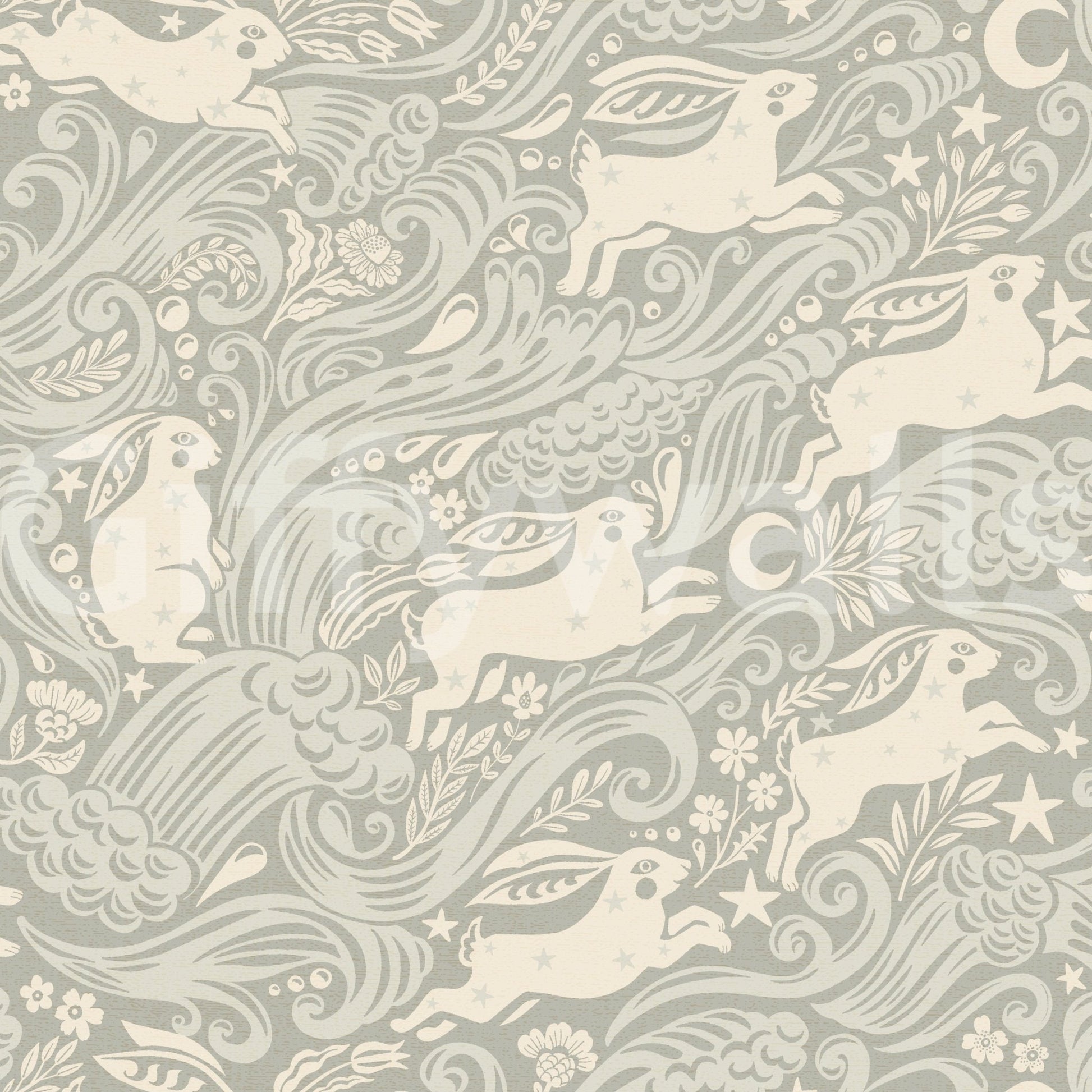 Bunny and cloud celestial wallpaper design