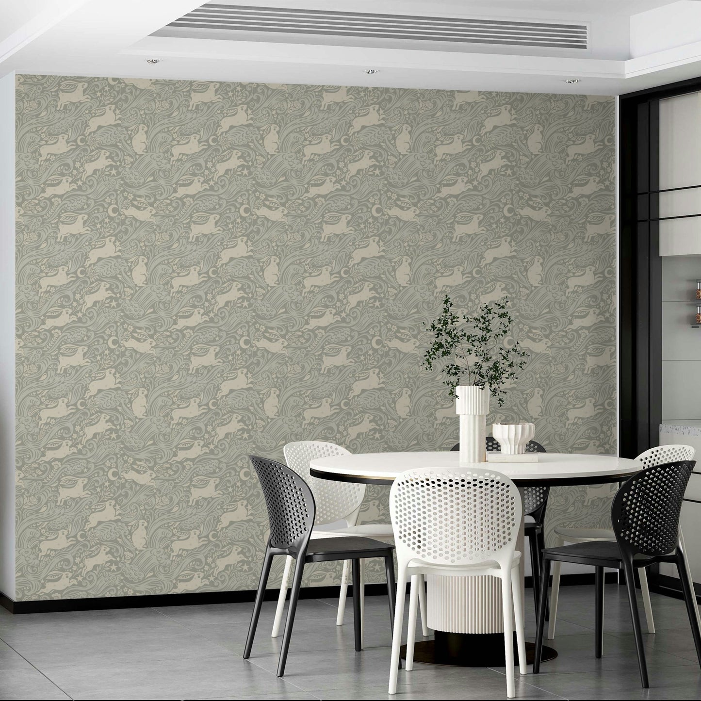 Dreamy rabbit wallpaper with celestial patterns

