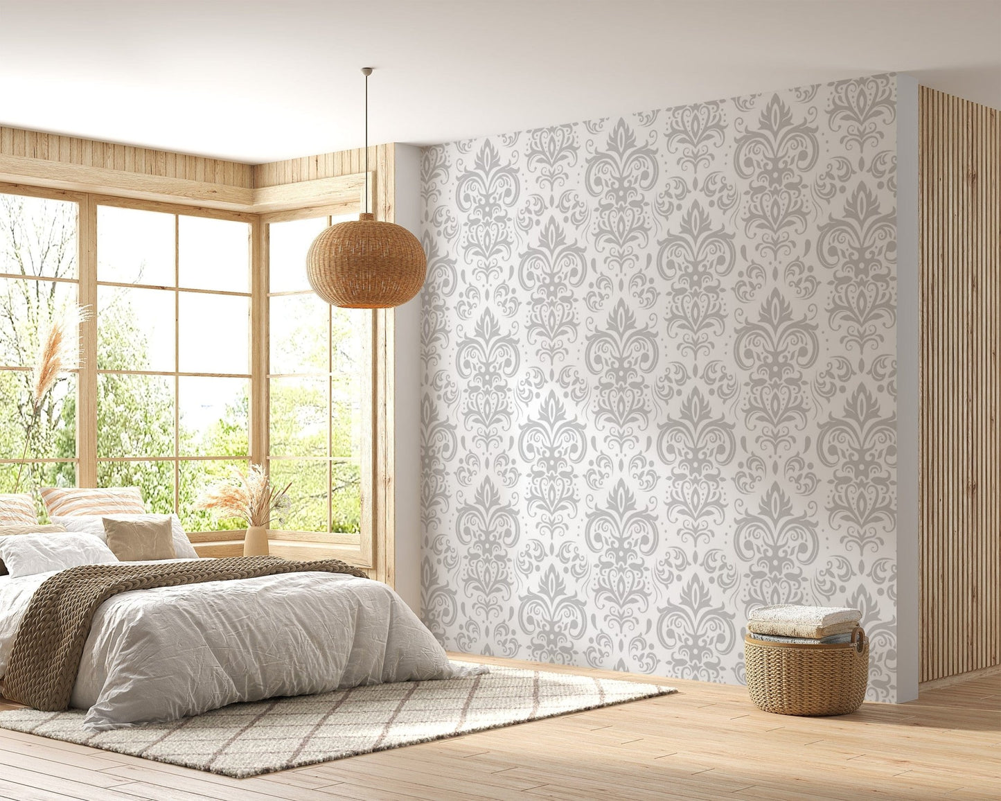 Removable Silver Damask Wallpaper for Interiors damask-18
