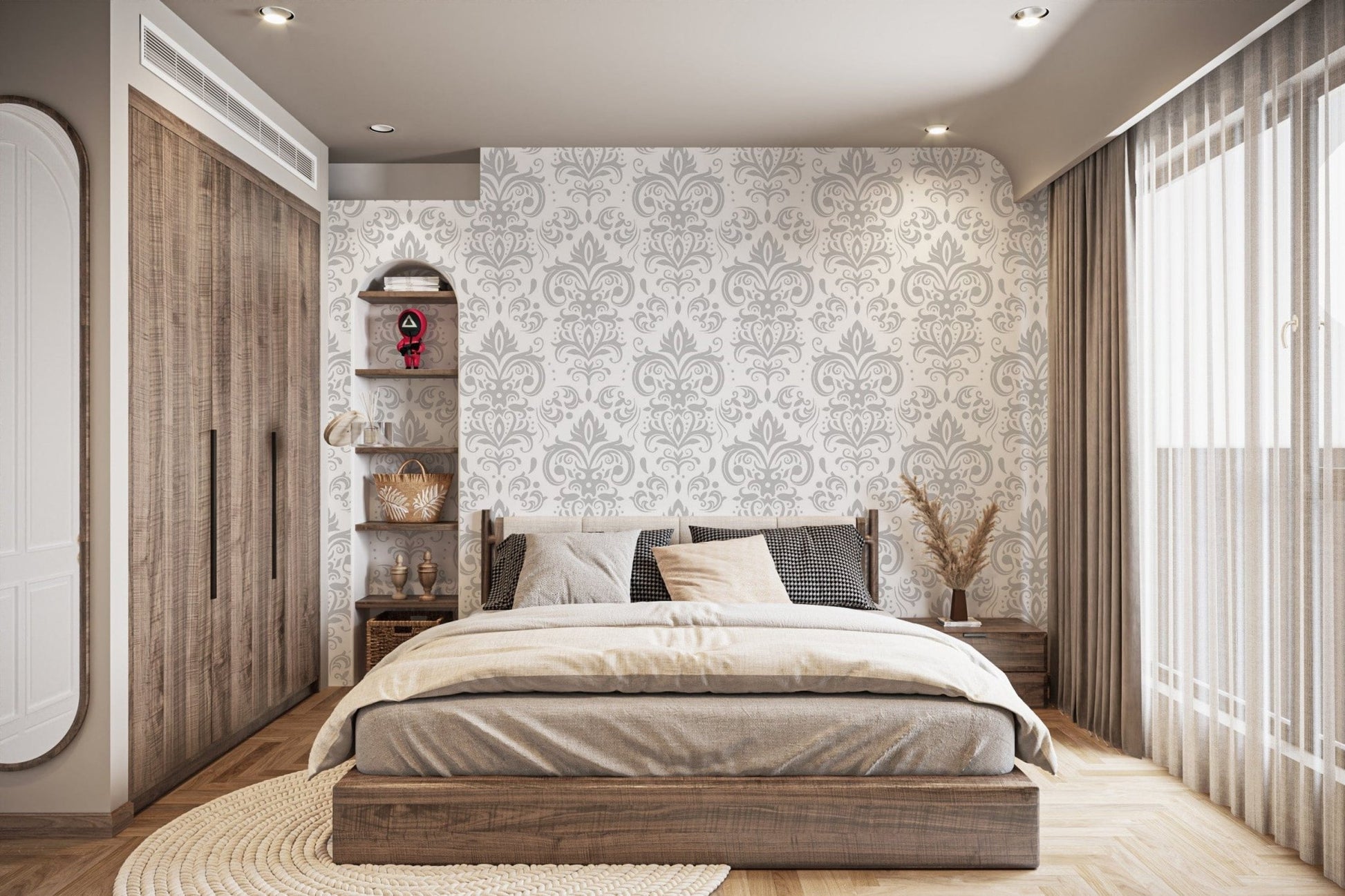 Easy Apply Silver Damask Pattern Wallpaper damask-18