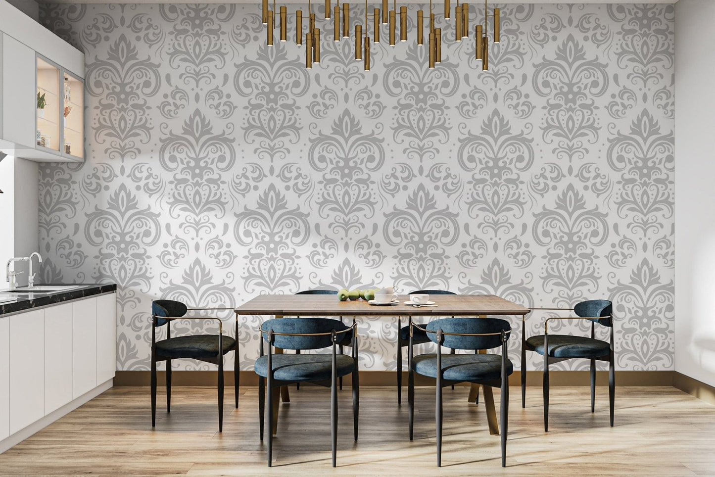 Classic Silver Damask Wall Mural Design damask-18