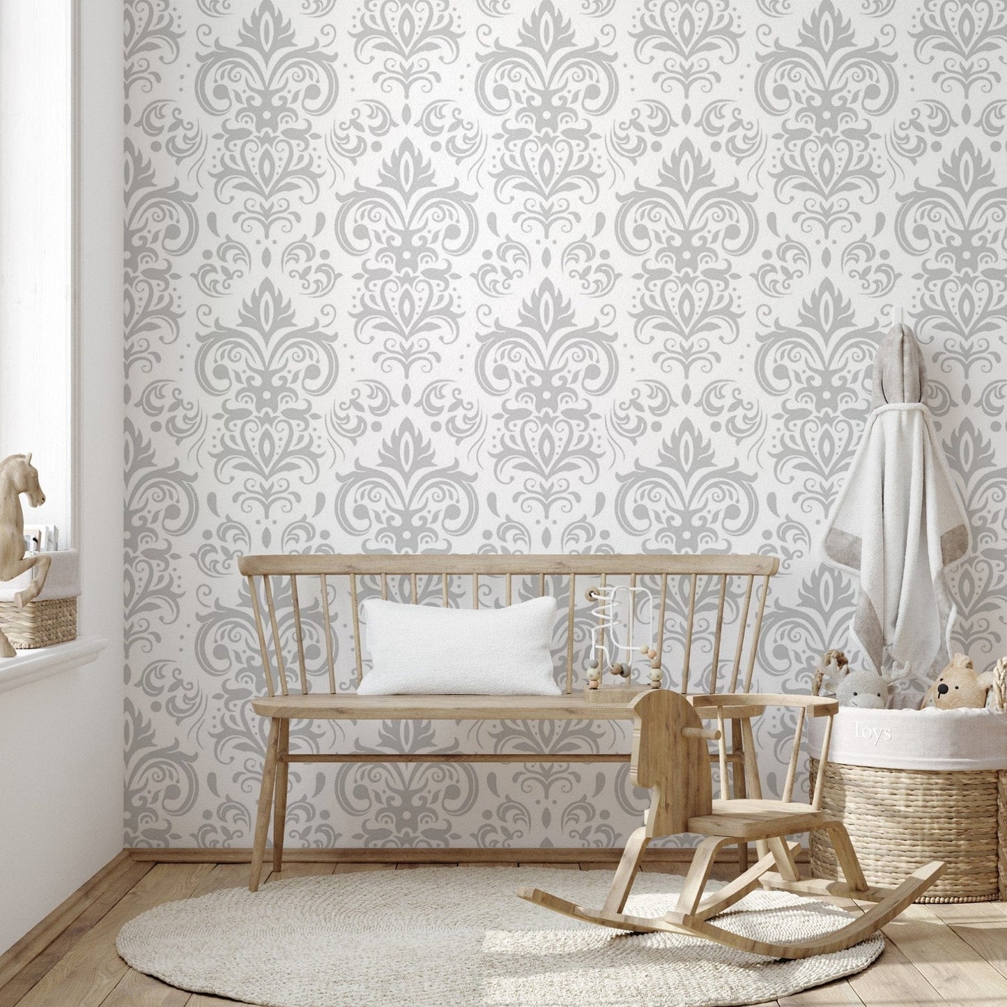 Stylish Silver Damask Pattern Wallpaper Mural damask-18