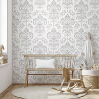 Stylish Silver Damask Pattern Wallpaper Mural damask-18